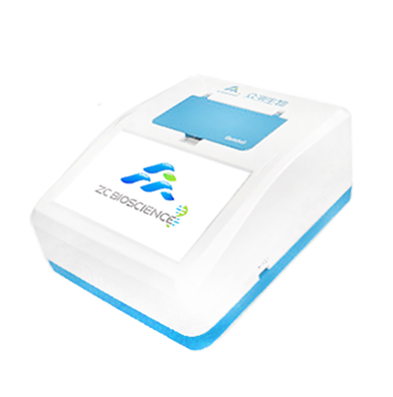 Genchek isothermal fluorescence analyzer, white housing with blue base